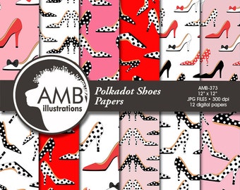 Shoe digital papers, High Heel digital papers, Polkadot Backgrounds Fashion papers, scrapbook, commercial use, AMB-373