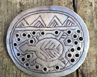 Vintage Native American Silver Stamped Brooch- Mountain Range and Turtle