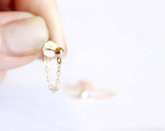 Small Chain Loop Earrings - 14k Gold, Rose Gold or Sterling Silver - Pink Gold Studs- Dangle Earrings - Edgy - Bridesmaids - Minimalist