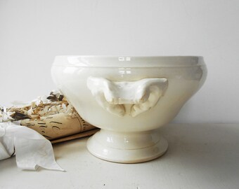 Antique French Cream White Ironstone Soup Tureen Stamped ST AMAND/France