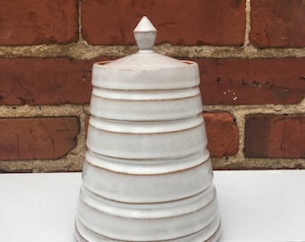 Lidded Vessel - Brown Stoneware with White Glaze