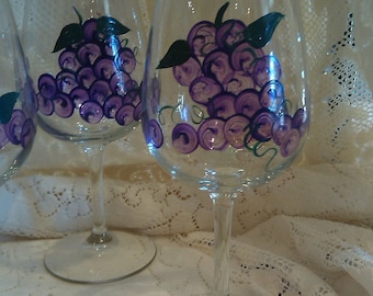 Hand Painted Grape Wine Glasses