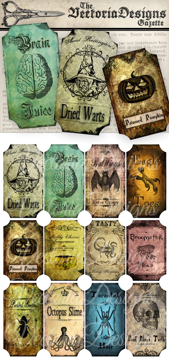 halloween bottle jar labels tags instant download printable