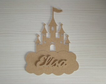 Door plaque castle with name up to 6 letters mdf wood