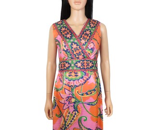 Vintage 60s Psychedelic Maxi Dress Size S/M