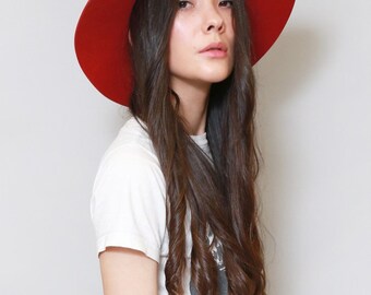 Vintage 1970's Style Red Wide Brim Fedora