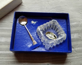 Vintage Westmorland Sterling Salt Cellar and Silver Salt Spoon Genuine Hand Made Cambridge Made in the USA Original Box Enchanting Orchid