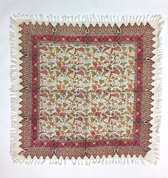pink and yellow tablecloth, traditional block printed 30 inches tapestry , square tablecloth , meditation art