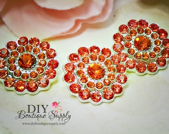 Halloween ORANGE Rhinestone Buttons - FLatback Metal Embellishment - Orange Crystal Buttons Headband Supplies flower centers - 22mm 769044