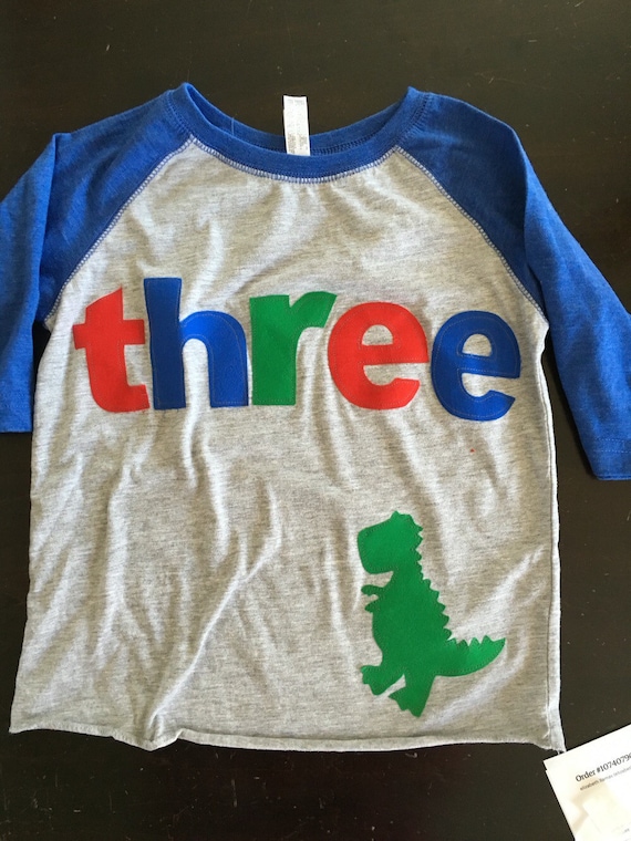 Three dinosaur t rex birthday t shirt boys dino birthday