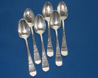 Spoons - Demitasse Spoons - Espresso Spoons - Brite Cut - Sterling Silver - Set of 6 - Free Shipping - Antique