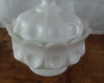 Vintage White Milk Glass Covered Candy Dish