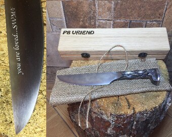 Railroad spike knife in engraved casket/wooden box, iron gift, hunting knife,engraved knife,personalized iron gift,gift for hunter,mens gift