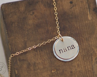 Gold and Silver Nana Necklace - Hand Stamped Jewelry - Mixed Metal - 14k Gold Fill