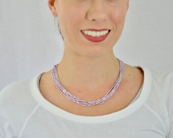 Light purple necklace, lilac necklace, statement necklace, wedding necklace,multistrand,beaded necklace, bridesmaid necklace,violet necklace
