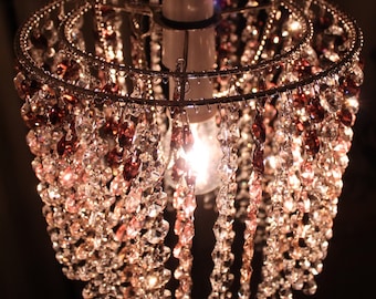 Burgundy, pink and clear K9 refractive crystal ceiling light lampshade