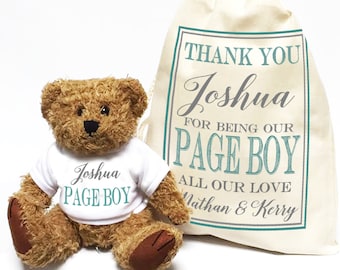 Wedding thank you gift Teddy Bear personalised for your Page Boy. Ring bearer wedding favour gift.