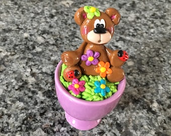 Polymer Clay Spring Bear with Flowers