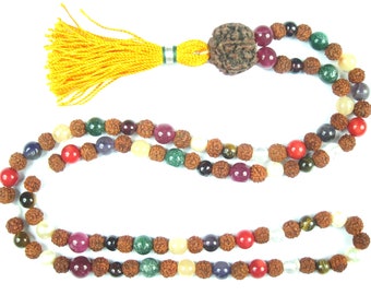 Nine Planets Healing Stone Navgraha Prayer Mala Beads Yoga Necklace - Empowers Good Effects of All Planets