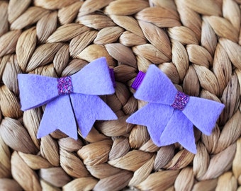 Felt Bow Hairclip Set - Mauve