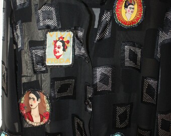 Frida Kahlo-blouse-shirt-tunic black Gothic Frida Kahlo style unique Frida Kahlo art