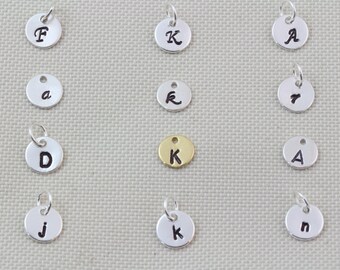 Sterling Silver Disc Charm Initial, Customized initial disc.