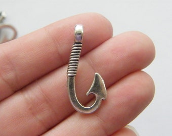 4 Fishing hook pendants antique silver tone SC100