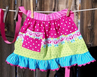 Peace Patchwork Child Half Apron - Ruffled Retro Patchwork Apron - Size S to M