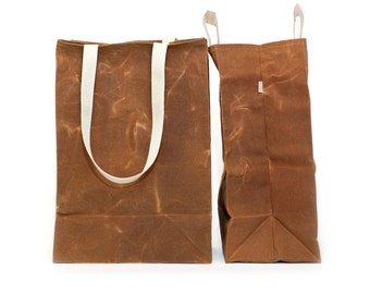 Grocery Tote // Waxed Canvas Bags // Reusable Grocery Bag // Brown Bag
