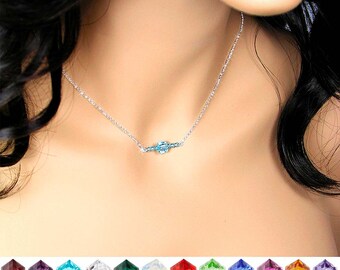 Dainty Birthstone Necklace Simple Layering Necklace .925 Sterling Silver Chain Necklace Swarovski Crystal Necklace Delicate Jewelry