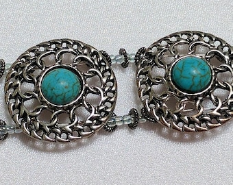 Bracelet, silver and turquoise