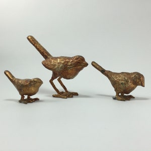 Vintage Bird Statues - Rough Cast Bird Figurines - Set of 3 - Brass Finish - Metalwork Art Sculptures - Cottage Chic Cabin Decor