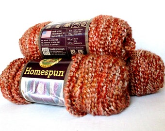 3 Skeins of Homespun Lion Brand YarnOrange Amber Discontinued Color Limited Quantity Destash, Supplies, Knitting Supplies, Crochet Supplies