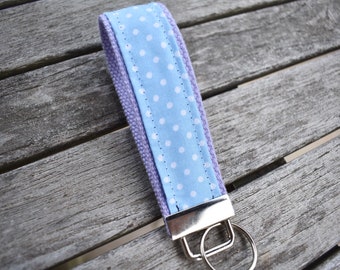 Polka Dot Key Fob,Blue and White Polka Dot Key Chain,Colorful Wristlet,Cotton Candy Inspired Car Keys Holder 1.25 in,Gift for Her,Daughter