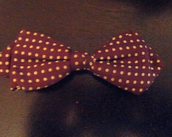 Vintage Beau Clip Bow Tie Brown with White Polka Dots