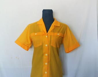 70s Judy Bond Button Up Collared Blouse/Banana Yellow