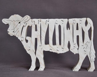 Galloway Cow or Bull Cattle Puzzle Wooden Toy Hand Cut