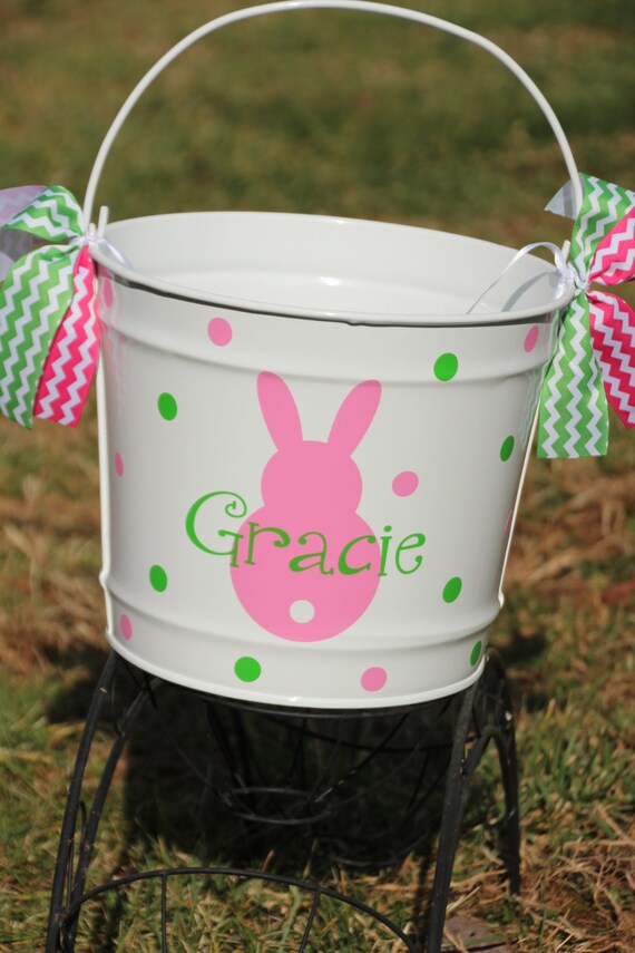 Personalized Easter Basket Metal Pail Easter Bunny Monogrammed