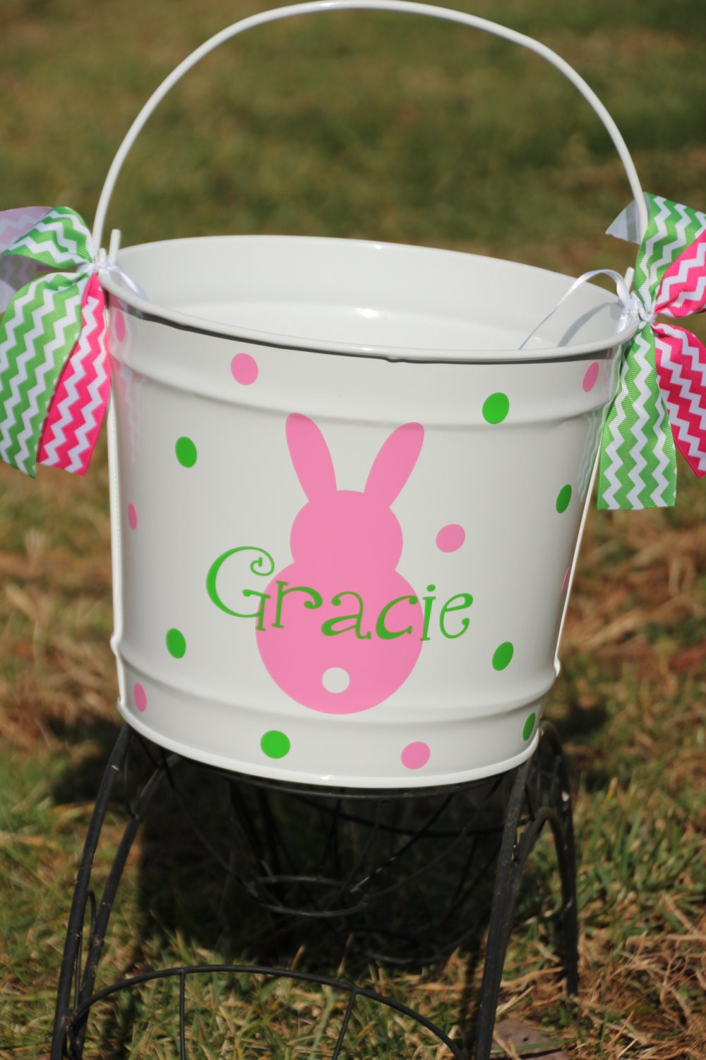 Personalized Easter Basket Metal Pail Easter Bunny Monogrammed