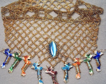 Nine Dragons Collar, beadwoven bib/choker/necklace