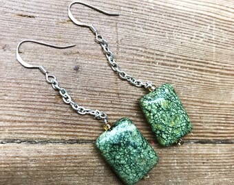 Russian Serpentine earrings with sterling silver hooks