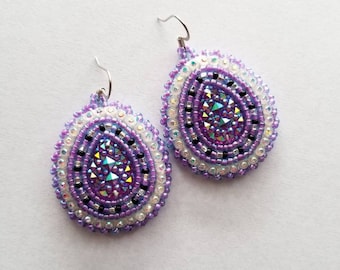Purple & Black Raindrop Beaded Earrings