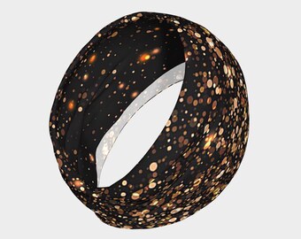 black bokeh print headband, black yellow headscarf, black gold headband, black orange print headscarf, black print eco friendly headband