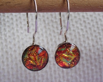 Earrings in sterling silver and dichroic glass in autumn colors