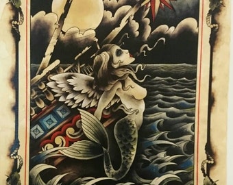 A3 print: Ships figure head on stormy waters