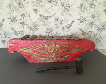 Indonesian Hand Hewn Saron Barung in Red and Gold for Gamelan Ensamble.