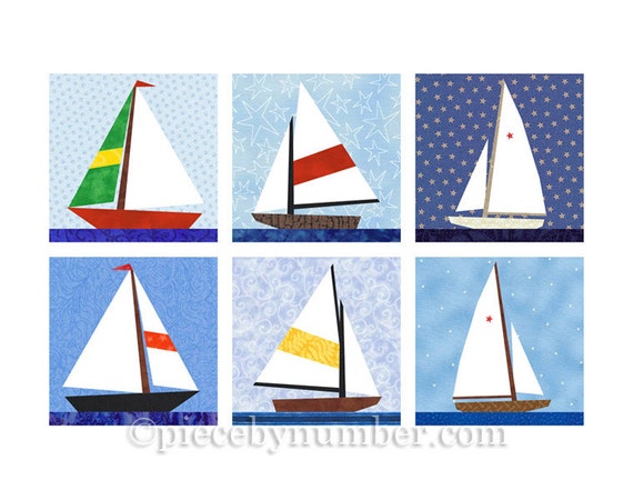 Sailboat quilt blocks paper pieced quilt pattern instant