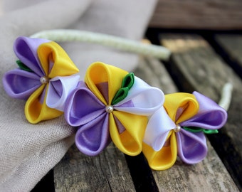 Toddler headband Flower girl gift ideas for Baby girl headband Violet flower headband Yellow baby headband Floral crown Head bands for baby
