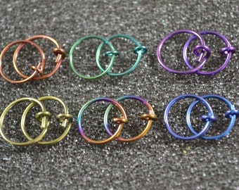 Niobium 3/8" (10 mm) Hoop Earrings - Choose a color! 20g. for nose, cartilage, rook, septum and lobes, nickel-free and hypoallergenic.