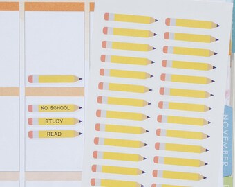 30 Big Pencil Stickers ~Updated~ // Planner Sticker for Erin Condren,Plum Paper, Happy Planner. No school | study | test | exam | homework
